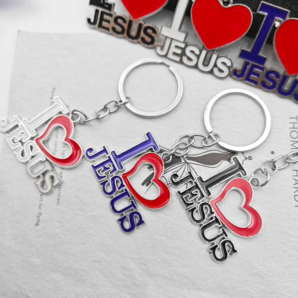 Personalized Jesus Heart Keychain Metal Car Charms Keyring Bag Sign Charm Letter Key Chain Ring Pendant Christian Belief Gift