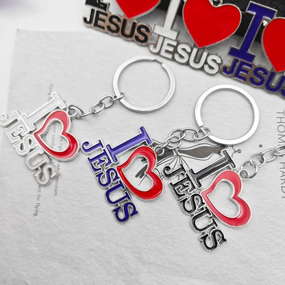 Personalized Jesus Heart Keychain Metal Car Charms Keyring Bag Sign Charm Letter Key Chain Ring Pendant Christian Belief Gift