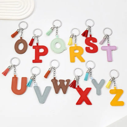 Popular A-Z Color Tassels Keychain 26 Letter Keyring Backpack Pendant Key Ring Buckle Chains for Car Moto Gift