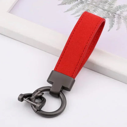 Custom Logo Name Suede Leather Metal Keychain Personalized Buckle Car Moto Keyring Woman Man Key Ring Chain Gift