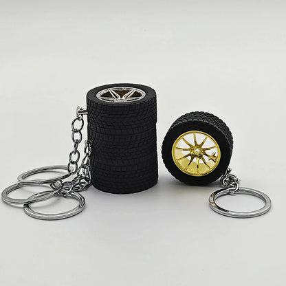 Auto Parts Mini Rims Keychain Creative Turbo Hub Keyring Pendant Car Model Fans Key Chain Ring Tire Wheels for Men Women Gift