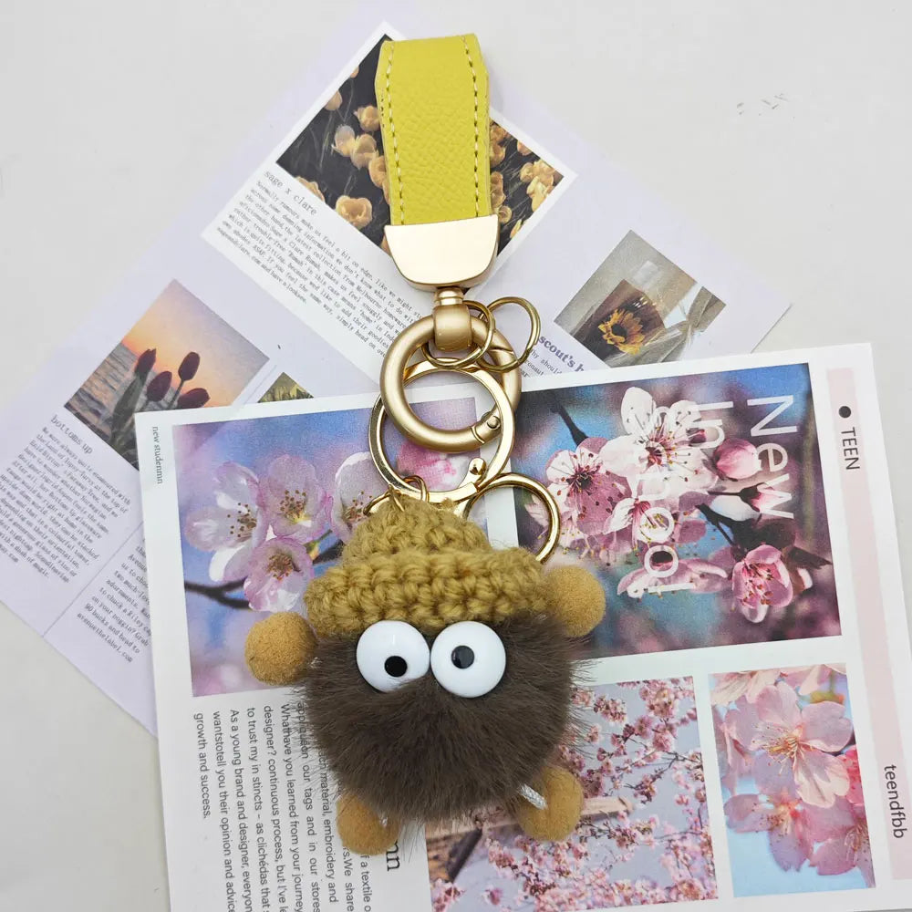 Kawaii Mink Fur Lanyard Custom Name Keychain Cute Briquettes Fluffy Keyring Fairy Toy Key Chain Ring Mini Plush Gift
