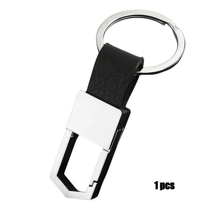 1/4PCS Personalized Leather Splicing Waist Hanging Car Keychain Metal Key Ring Chain Motorcycle Keyring Accessories for Man Gift