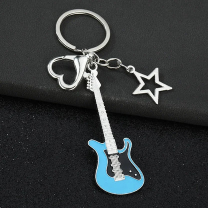 Creative Music Enthusiast Metal Cute Keychain Bass Guitar Pendant Key Ring Accessories Personalized Keyring Lover Small Gift