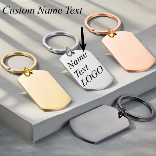 Customized LOGO Name Stainless Steel Keychain Laser Carving Pendant Keyring Motorcycle Car for Men and Women Key Ring Chain Gift
