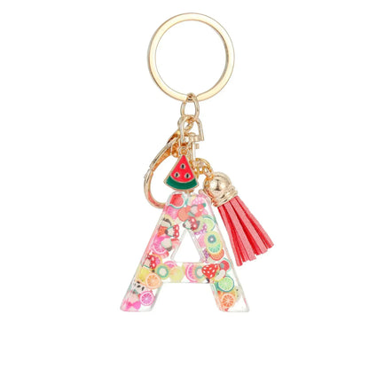 Personalized A-Z Key Ring Buckle Chains Y2k New Fruit Resin Keychain 26 Letter Pendant Fresh Cute Keyring Alphabet Initial Gift