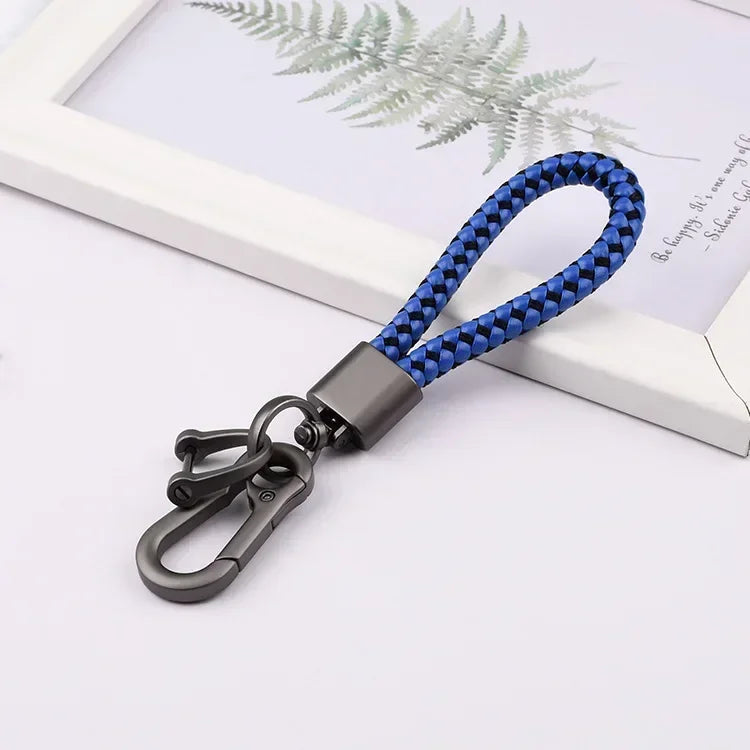 Creative Idea Leather Weave Keychain Custom Logo Name Keyring Metal  Color Alloy Car Moto Upscale Key Chain Ring Lovers Gift