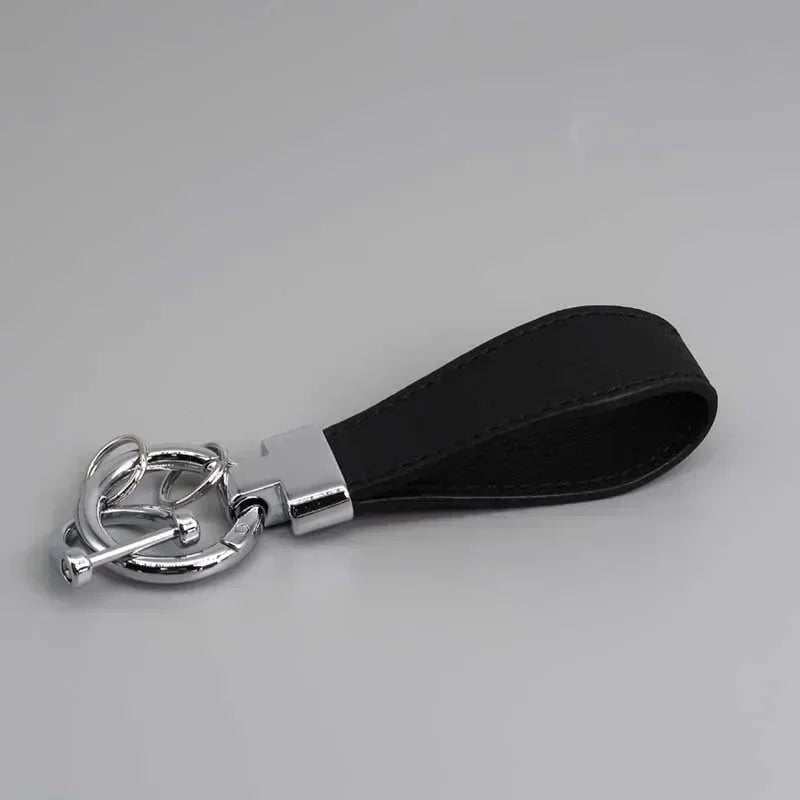 Custom Logo Name Luxury Genuine Leather Keychain Plaid  Colors Women Men Keyring Black Buckle Car Moto Key Ring Chain Gift