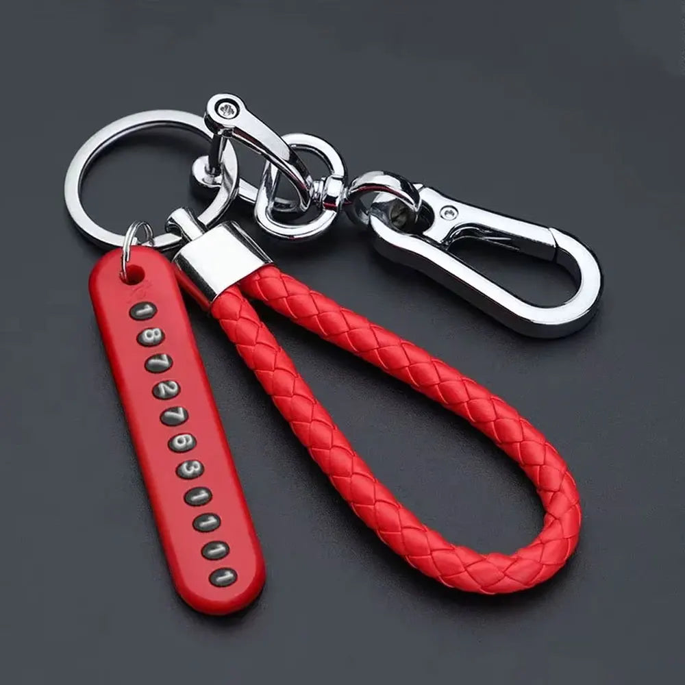 Trendy DIY Mobile Phone Number Plate Keychain Simple Woven Rope Leather Pendant Keyring Anti-lost Car Moto Key Chain Ring Gift