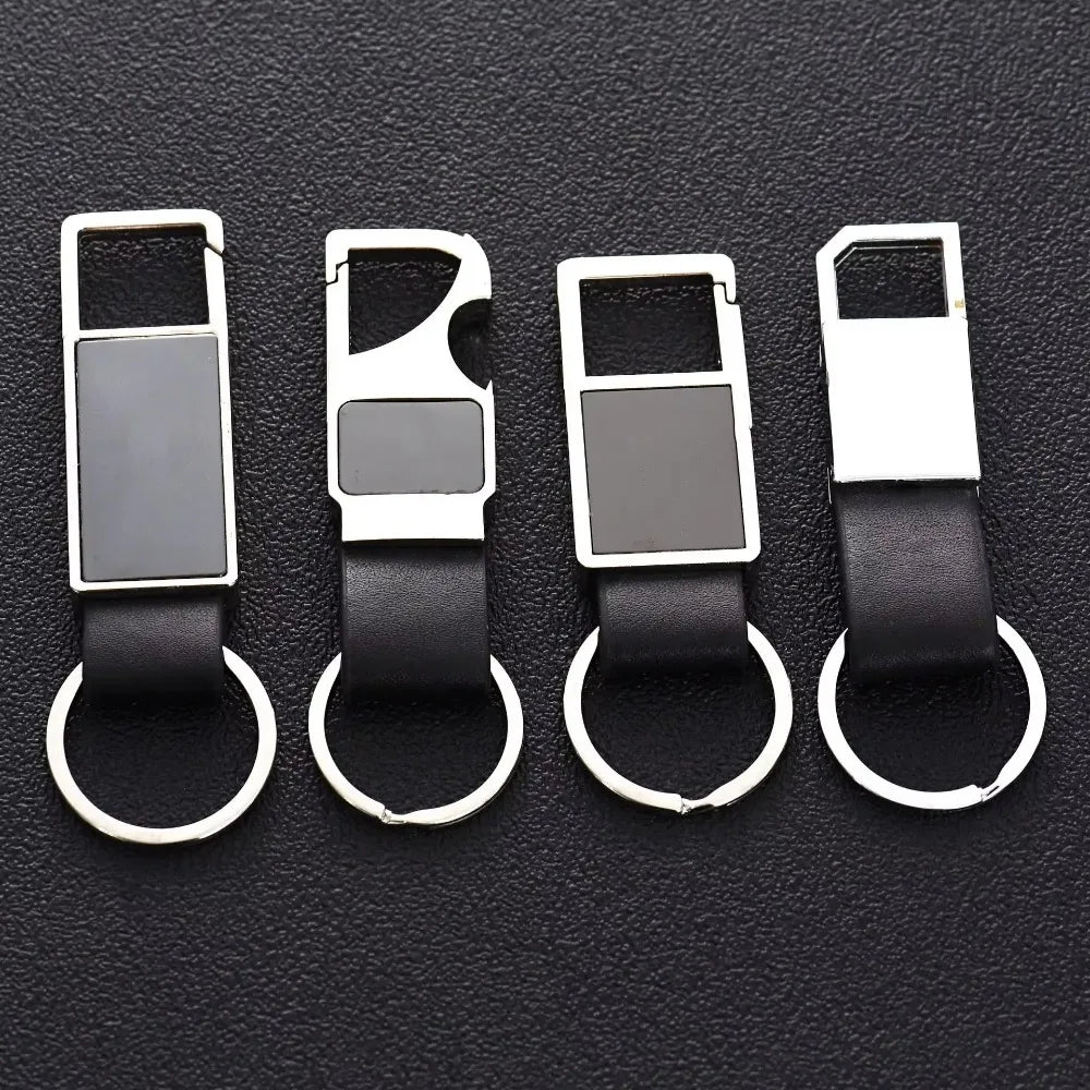 Custom Laser Logo Name Keychain Men Business Metal Genuine Leather Keyring luxury Creative Car Moto Key Chain Ring Gift