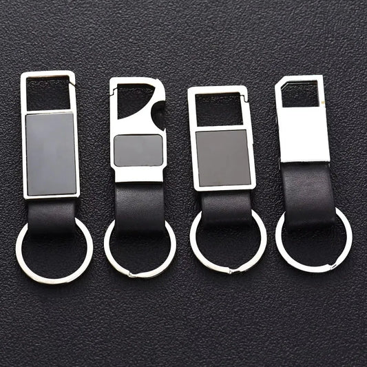 Custom Laser Logo Name Keychain Men Business Metal Genuine Leather Keyring luxury Creative Car Moto Key Chain Ring Gift