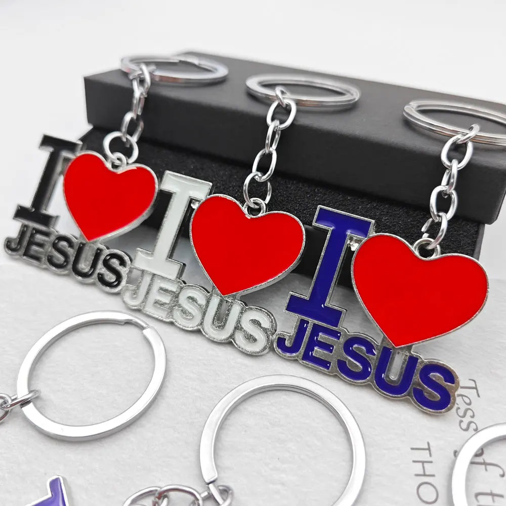 Personalized Jesus Heart Keychain Metal Car Charms Keyring Bag Sign Charm Letter Key Chain Ring Pendant Christian Belief Gift