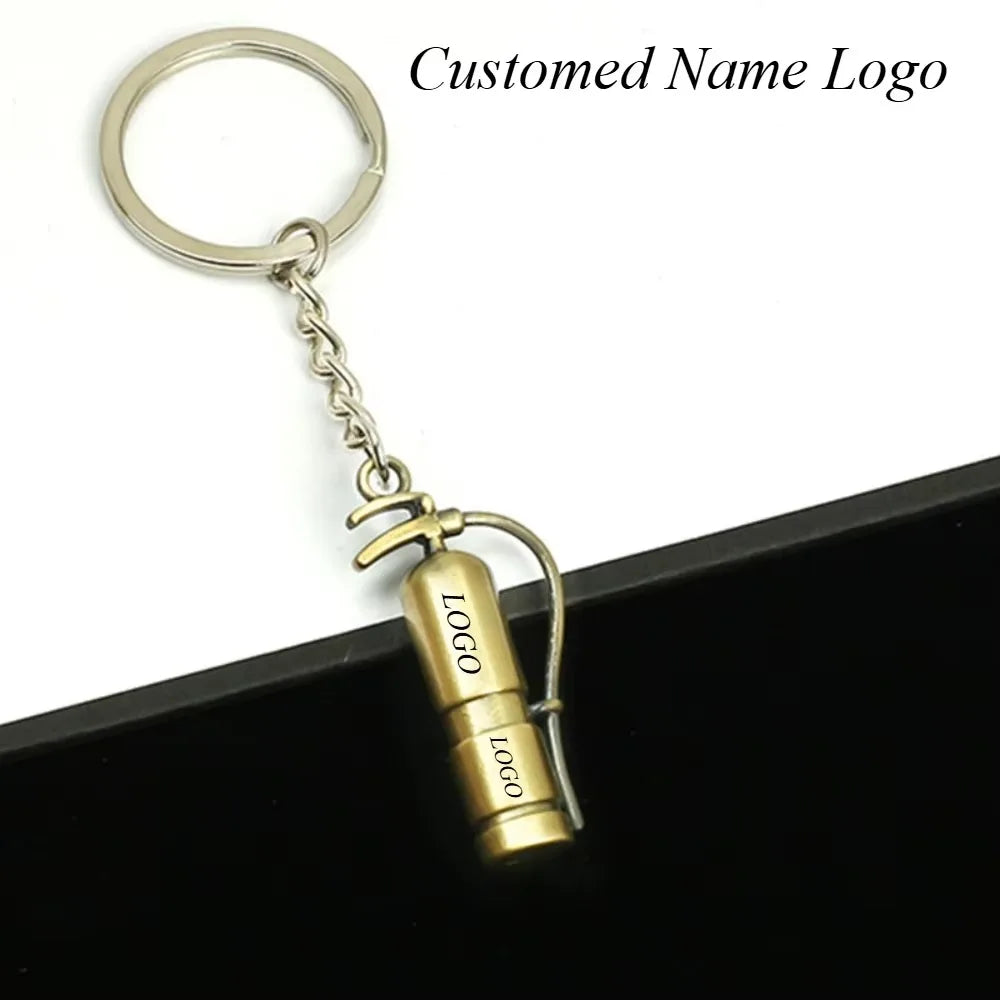 Custom Logo Mini Extinguisher Keychain Creative Metal Fire Fire Fighting Gift Key Chain Car Laser Engraving for Men Lover Gift