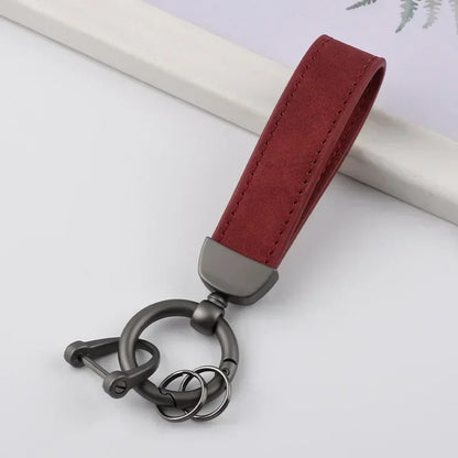 Custom Logo Name Solid Color Keychain Leather Car Business Metal Keyring Head Multi-color Optional Key Buckle Ring Chain Gift