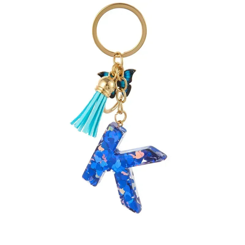 New Personalized 26 Letter Keyring Blue Y2k Cute Love Butterfly Keychain for Bag Acrylic Pendant Key Ring Chain Gift