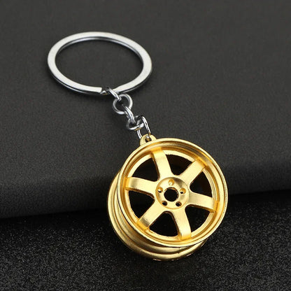 Creative Metal Mini Auto Parts Car Wheel Rim Keychain Auto Enthusiast Keyring Accessories Key Ring Chain for Men Lover Gift