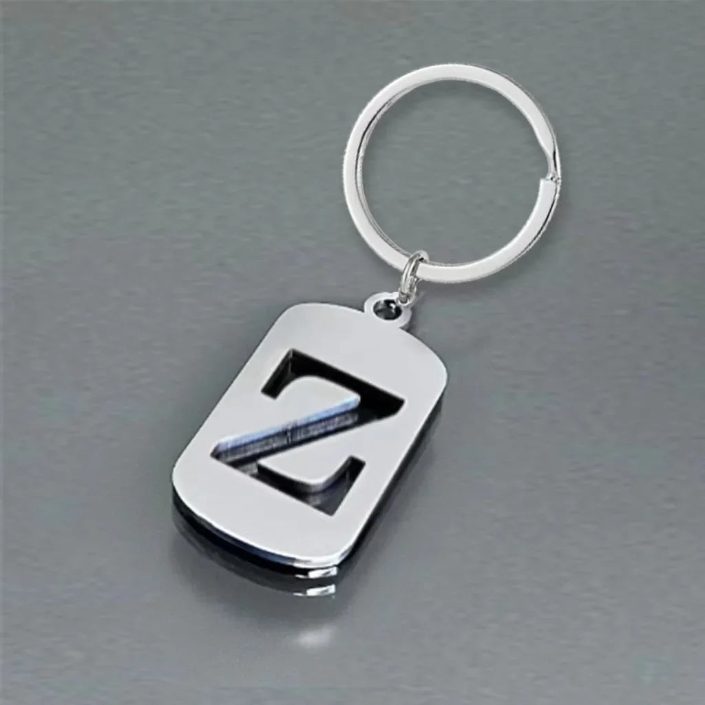 Popular A-Z Square Brand Stainless Steel Keychain 26 Letter Keyring Pendant Key Ring Buckle Chains for Car Motorcyle Gift