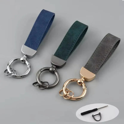 Custom Logo Name Solid Color Keychain Leather Car Business Metal Keyring Head Multi-color Optional Key Buckle Ring Chain Gift