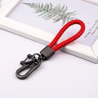 Creative Idea Leather Weave Keychain Custom Logo Name Keyring Metal  Color Alloy Car Moto Upscale Key Chain Ring Lovers Gift