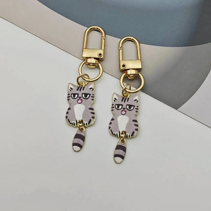 Originality Metal Cat Color Small Pendant Keychain Printing Personality Keyring Animal Cute Backpack Buckle Key Chain Ring Gift
