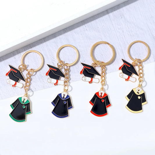 Originality Graduate School Uniform Hat Metal Keychain Pendant Moto Car Keyring Cartoon Commemorate Key Ring Chain Gift