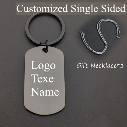 Customized LOGO Name Stainless Steel Keychain Laser Carving Pendant Keyring Motorcycle Car for Men and Women Key Ring Chain Gift
