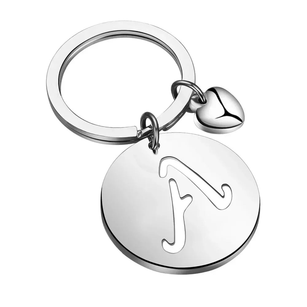 1PCS/2PCS Popular A-Z  Round Brand Stainless Steel Keychain 26 Letter Keyring  Pendant Key Ring Buckle Chains for Car Moto Gift