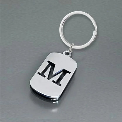 Popular A-Z Square Brand Stainless Steel Keychain 26 Letter Keyring Pendant Key Ring Buckle Chains for Car Motorcyle Gift