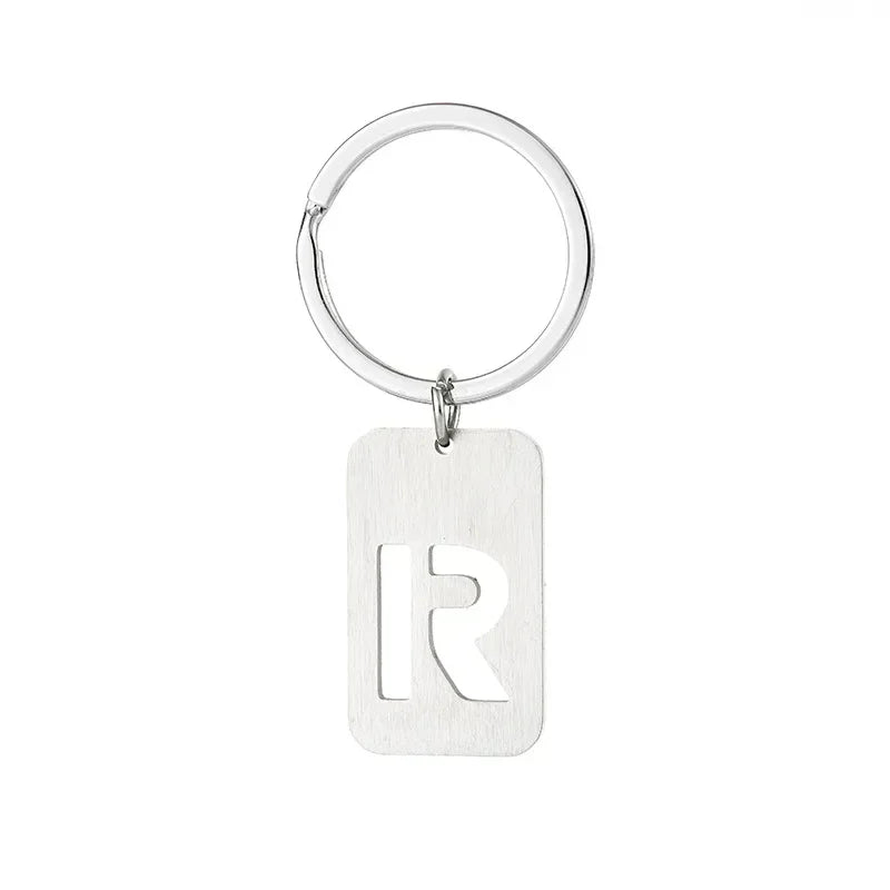 New Creative Hollowed Out 26 Letter Keychain Brushed Military Brand Pendants  Key Ring Buckle Chains Car Motorcyler Keyring Gift