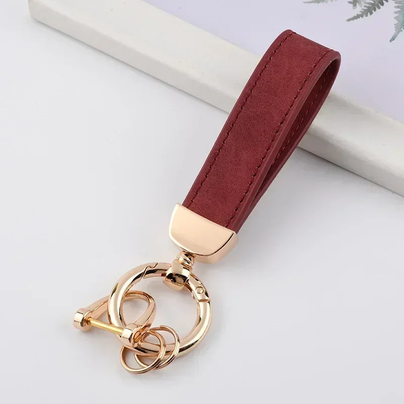 Custom Logo Name Solid Color Keychain Leather Car Business Metal Keyring Head Multi-color Optional Key Buckle Ring Chain Gift