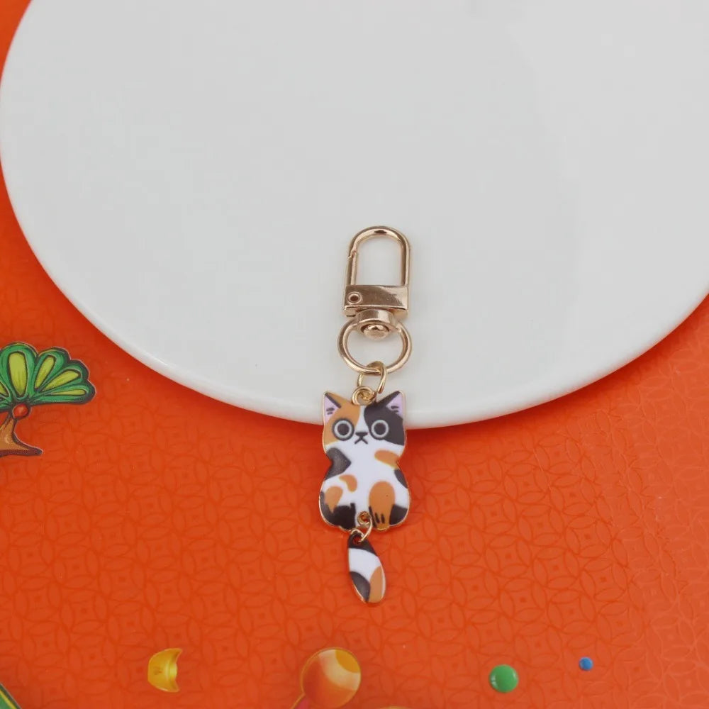 Originality Metal Cat Color Small Pendant Keychain Printing Personality Keyring Animal Cute Backpack Buckle Key Chain Ring Gift
