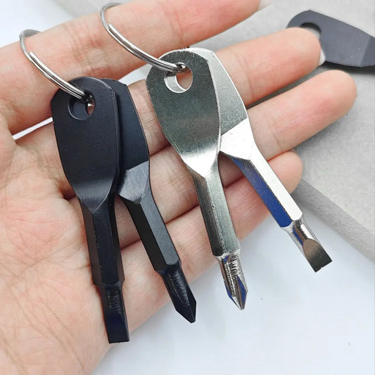 Portable Stainless Steel Mini EDC Keychain Slotted Phillips Screwdriver Keyring Pocket Repair Tools Set Key Chain Ring Gift