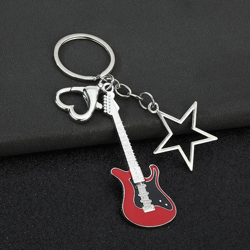 Creative Music Enthusiast Metal Cute Keychain Bass Guitar Pendant Key Ring Accessories Personalized Keyring Lover Small Gift