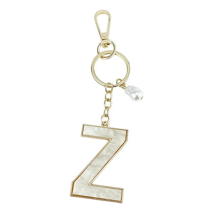 Fashion Pendant Keychain with Luxury Pearl Decoration A-Z Initials Keyring Couples Metal Initial Pendant DIY Gift for Men Women