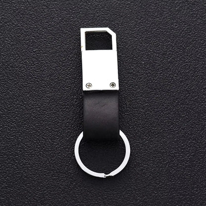 Custom Laser Logo Name Keychain Men Business Metal Genuine Leather Keyring luxury Creative Car Moto Key Chain Ring Gift