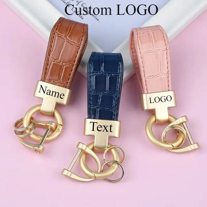 Custom Logo Name Luxury Leather Keychain PU Metal Accessories Backpack Keyring Car Motorcycle Women Girl Key Chain Ring Gift