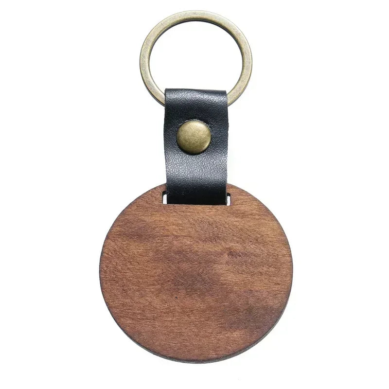 Custom LOGO Name Creative Engraving Wood DIY Keychain Spade Man Woman Key Chain Ring Pendant Metal Car Moto Keyring Leather Gift