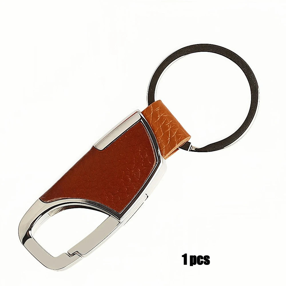 1/4PCS Personalized Leather Splicing Waist Hanging Car Keychain Metal Key Ring Chain Motorcycle Keyring Accessories for Man Gift