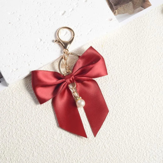 Ins Style  Cute Silk Ribbon Cloth Butterfly Keychain Backpack Pendant Moto Car Keyring Color Pearl for Woman Key Ring Chain Gift