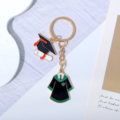 Originality Graduate School Uniform Hat Metal Keychain Pendant Moto Car Keyring Cartoon Commemorate Key Ring Chain Gift