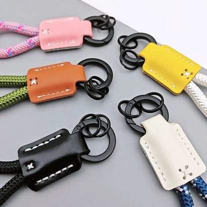 New Leather Braid Rope Keychain Personalized Custom Name Engrave Keyring Anti-lost with Handmade Car Pendant Key Chain Ring Gift