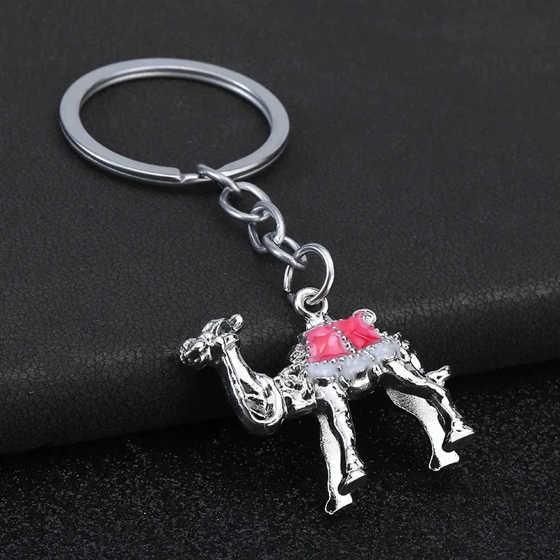 Originality 3D Three-dimensional Keychain Metal Desert Backpack Personalization Keyring Badge Pendant Camel Key Chain Ring Gif