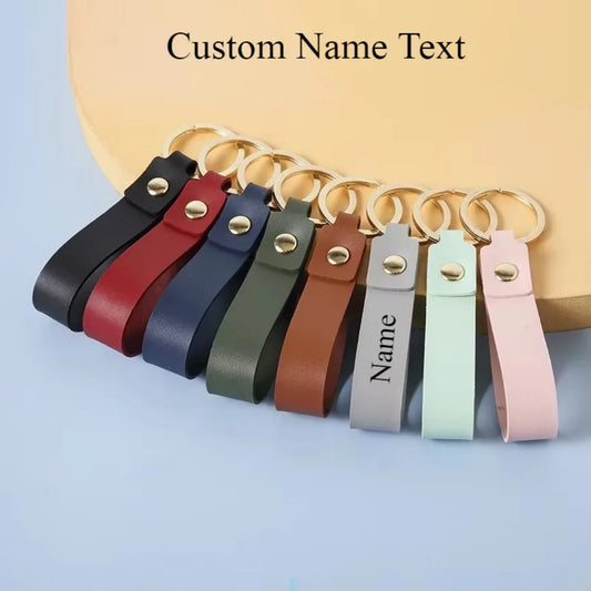 Fashion Personality PU Keychain Metal Cowhide Custom Name Keyring Motorcycle Car Hanging Rope DIY Manual Key Ring Chain Gift