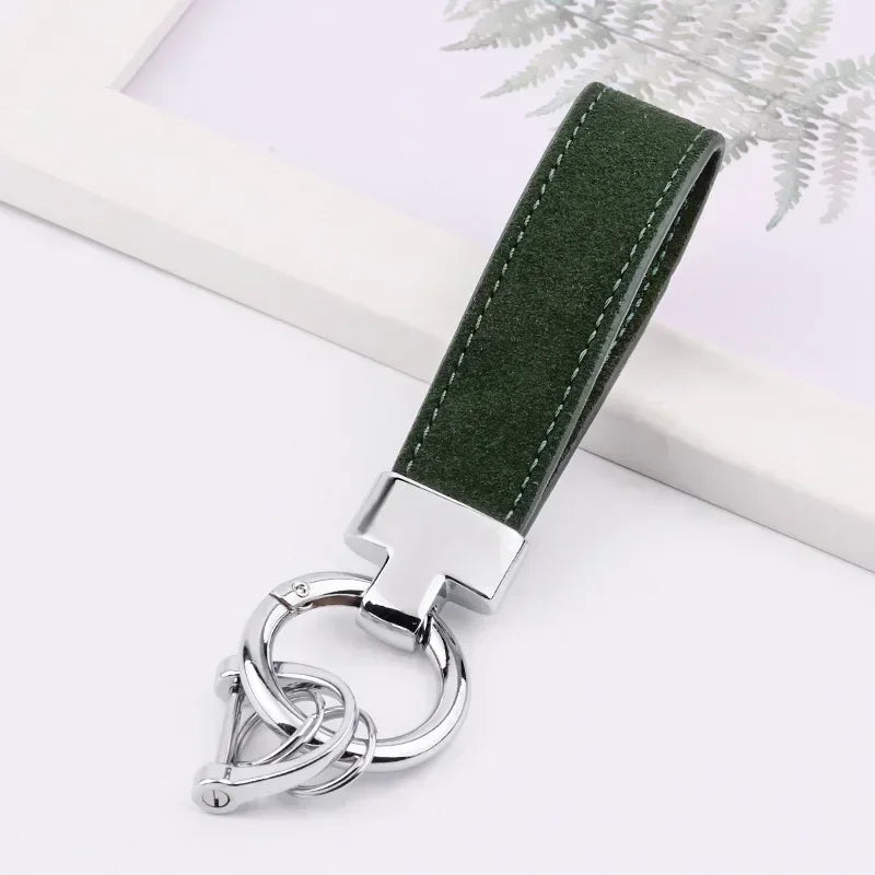 Custom Logo Name Suede Leather Metal Keychain Personalized Buckle Car Moto Keyring Woman Man Key Ring Chain Gift