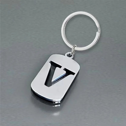 Popular A-Z Square Brand Stainless Steel Keychain 26 Letter Keyring Pendant Key Ring Buckle Chains for Car Motorcyle Gift