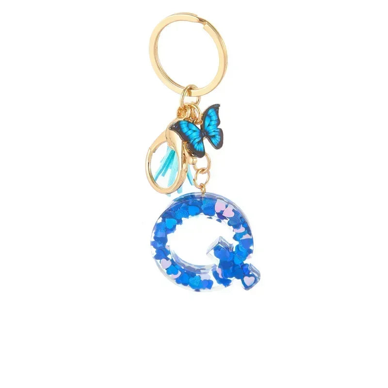 New Personalized 26 Letter Keyring Blue Y2k Cute Love Butterfly Keychain for Bag Acrylic Pendant Key Ring Chain Gift