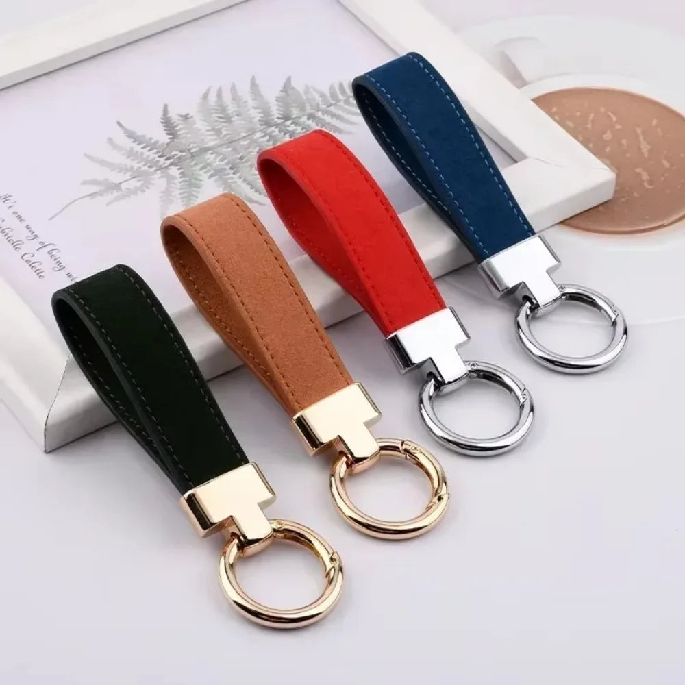 Custom Logo Name Suede Leather Metal Keychain Personalized Buckle Car Moto Keyring Woman Man Key Ring Chain Gift