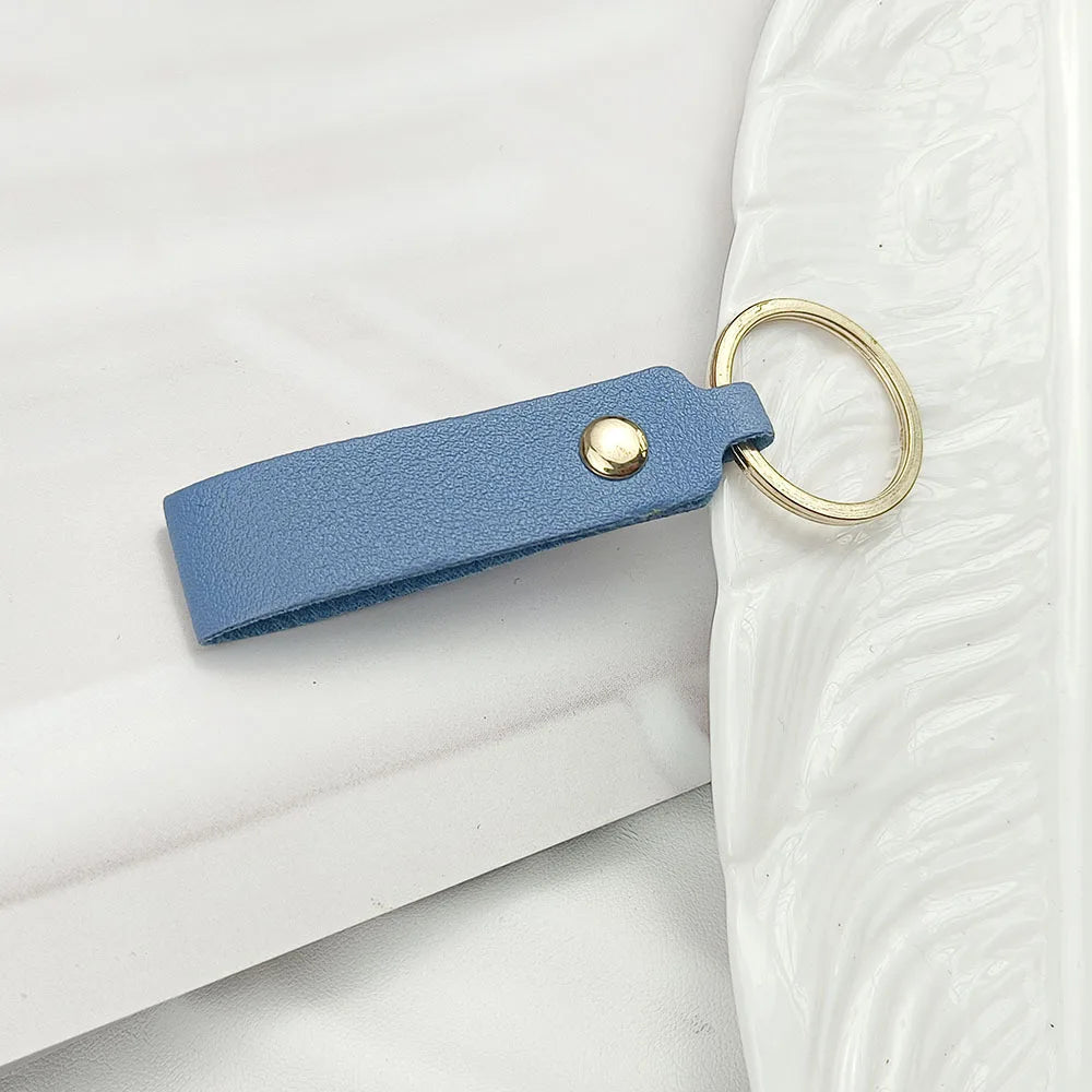Creative Simple Solid Color PU Short Leather Keychain Customized Name Logo Text Keyring Car Moto Pendant Key Chain Ring Gift
