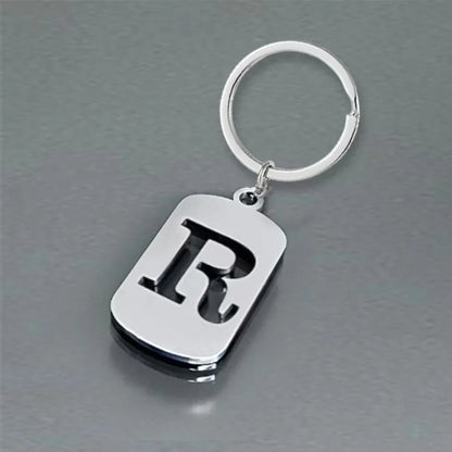Popular A-Z Square Brand Stainless Steel Keychain 26 Letter Keyring Pendant Key Ring Buckle Chains for Car Motorcyle Gift