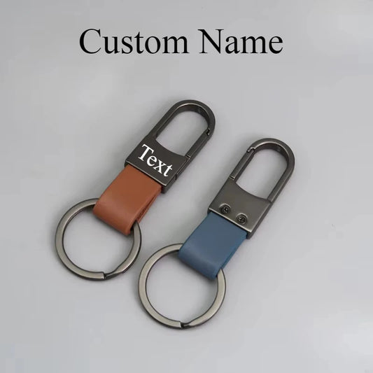 Custom Logo Name Simplicity Matte Finish Metal Leather Keychain with Laser Engraved Keyring Key Ring Chains  Creative for Gif